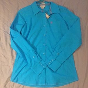 Turquoise button down equestrian riding shirt